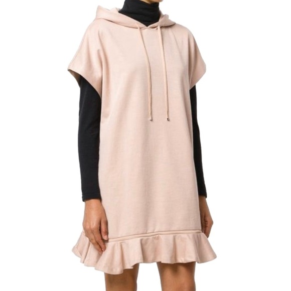 Carven Dresses & Skirts - CARVEN Technical Jersey Ruffled Hooded Tunic Dress Size Medium Blush Pink
